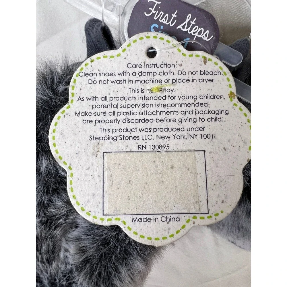 First Steps Booties Baby Size 1 Gray New Faux Fur Trim Hook Loop Closure